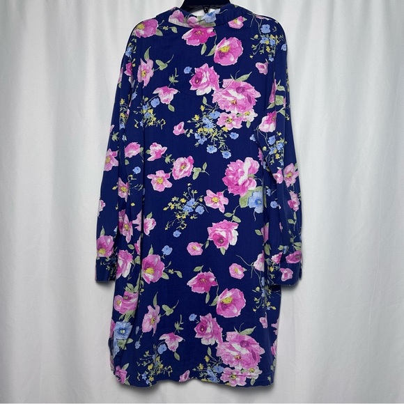 Lauren Ralph Lauren Navy Floral Sleep Shirt Women’s Embroidered Pocket Sz M - Picture 5 of 10